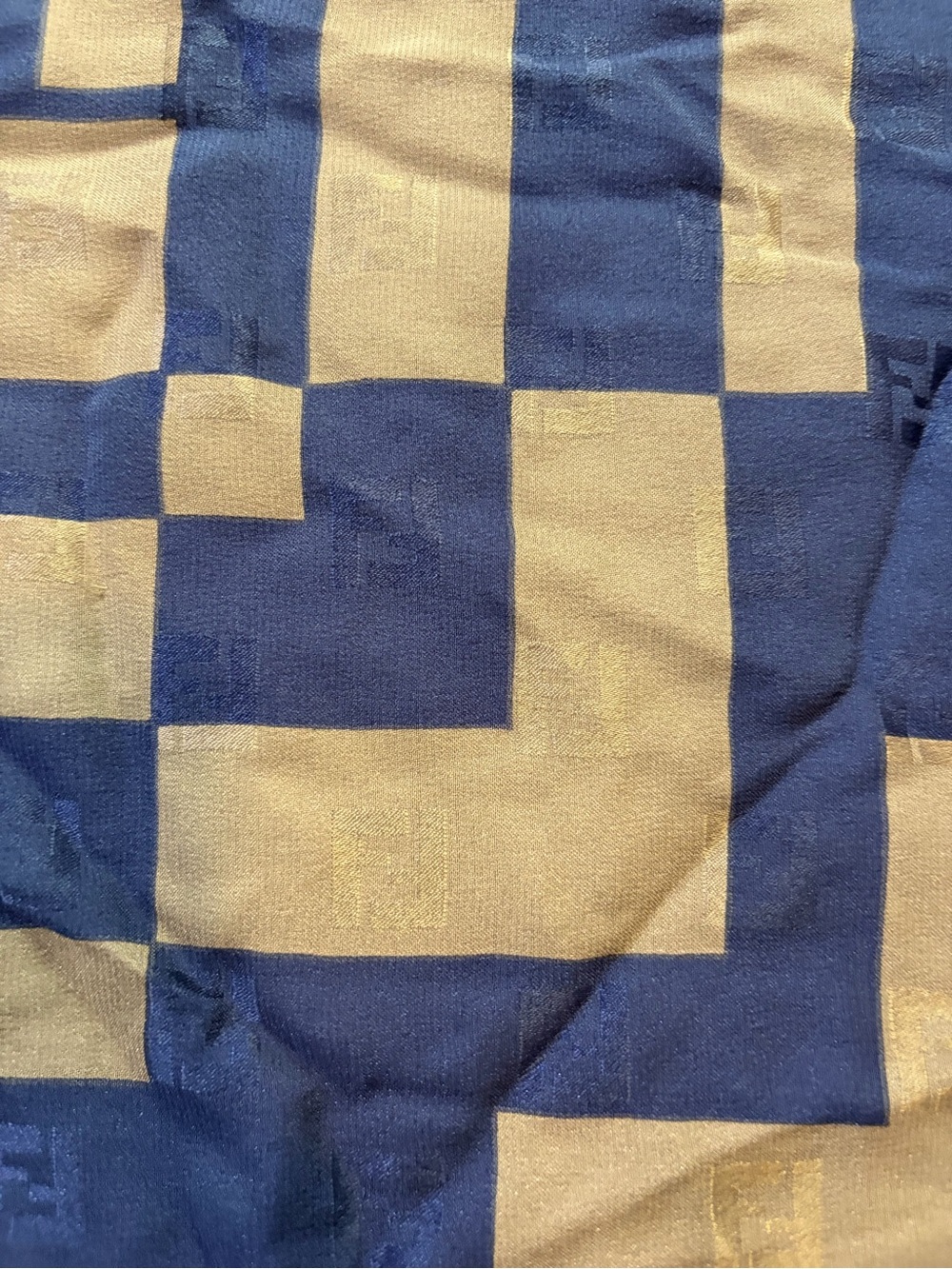 Fendi Navy and Beige Logo Tag Scarf - Picture 5 of 6